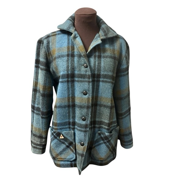 Vintage Canadian Camper Wool Mohair Blue Plaid Coat/Shacket, size Small Womens - Picture 4 of 11